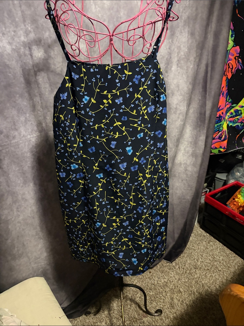 Express Black Midi Skorts with Blue Floral and Yellow Vine Print